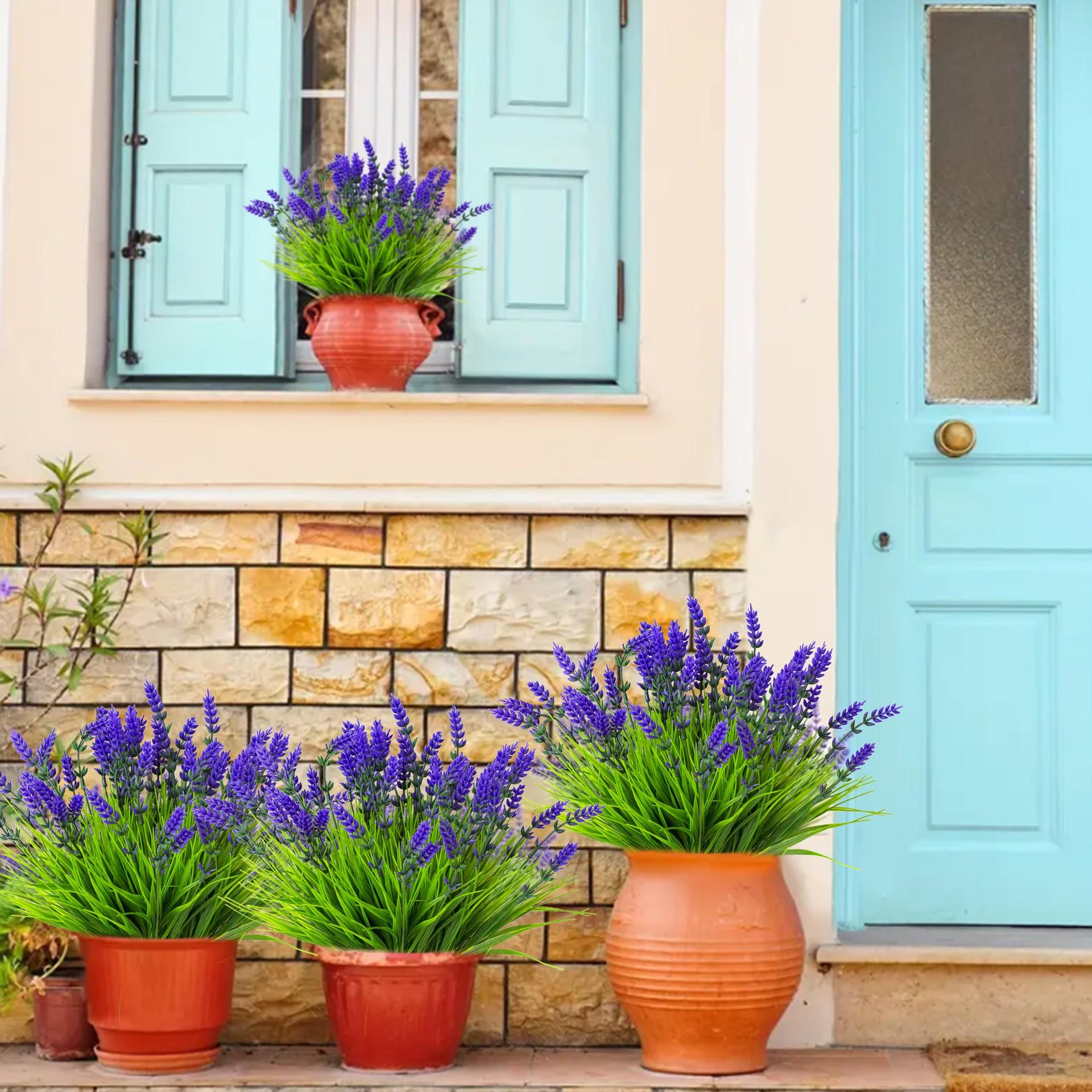 24 Bundles Artificial Lavender Flowers Outdoor UV Resistant Fake Lavender Plants, Faux Flower Decoration, Faux Plastic Greenery for Indoor Outdoor Home Porch Balcony Garden Decor