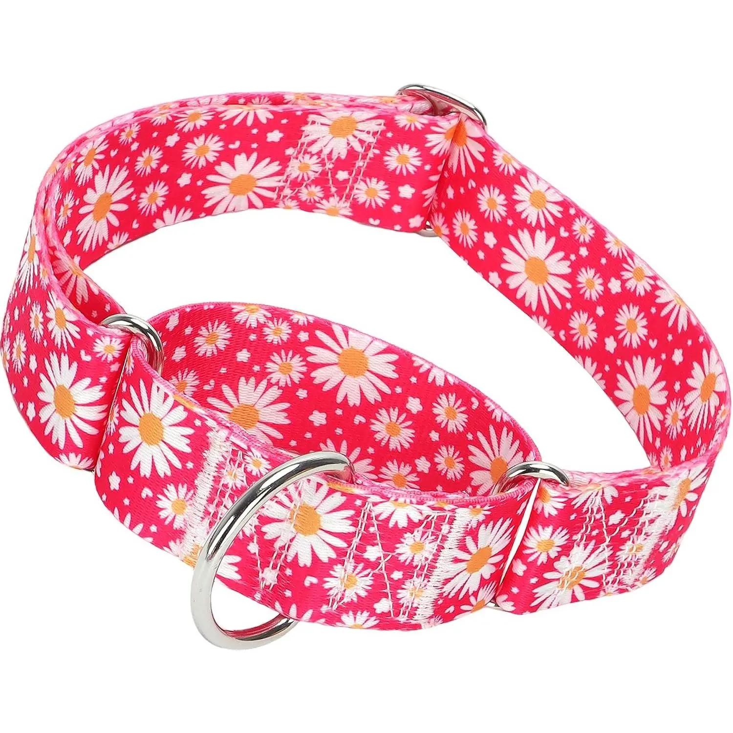 1.5 Inch No Pull Daisy Design Nylon Martingale Dog Collar Heavy Duty Adjustable Choke-Free Training Collar for Medium Large XL Large Breed Pets Hot Pink Size L