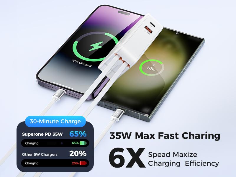 SUPERONE 4-in-1 Retractable Phone Chargers with Dual Cables 62W PD 35W Fast Charging for iPhone Samsung Tablets TikTokShopHolidayHaul gift Cellphone Device Electronic Smartphone Automatic Usb Digital