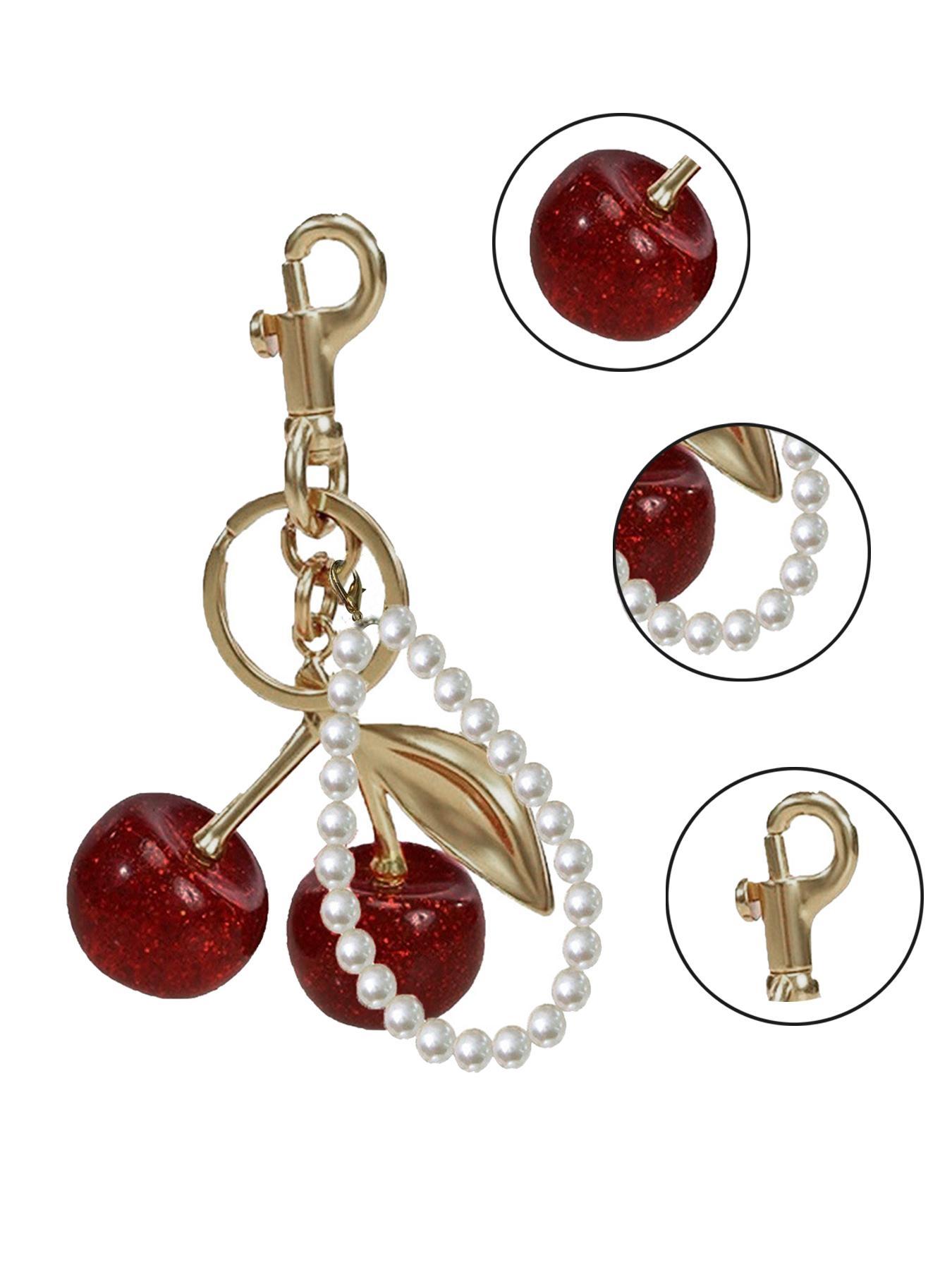 Cute Cherry Design Bag Charm, Fashionable Bag Decoration for Women, Trendy Keychain As Birthday Gift Option