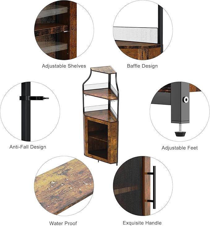 Corner Bar Cabinet with LED Lights, Wine Bar Cabinet with Adjustable Shelf and Glass Holder 5-Tiers Storage Space Corner Liquor Cabinet Industrial Liquor Cabinet for Small Space Corner Bar Cabinet with LED Lights, Wine Bar Cabinet with Adjustable Shelf and Glass Holder 5-Tiers Storage Space Corner Liquor Cabinet Industrial Liquor Cabinet for Small Space