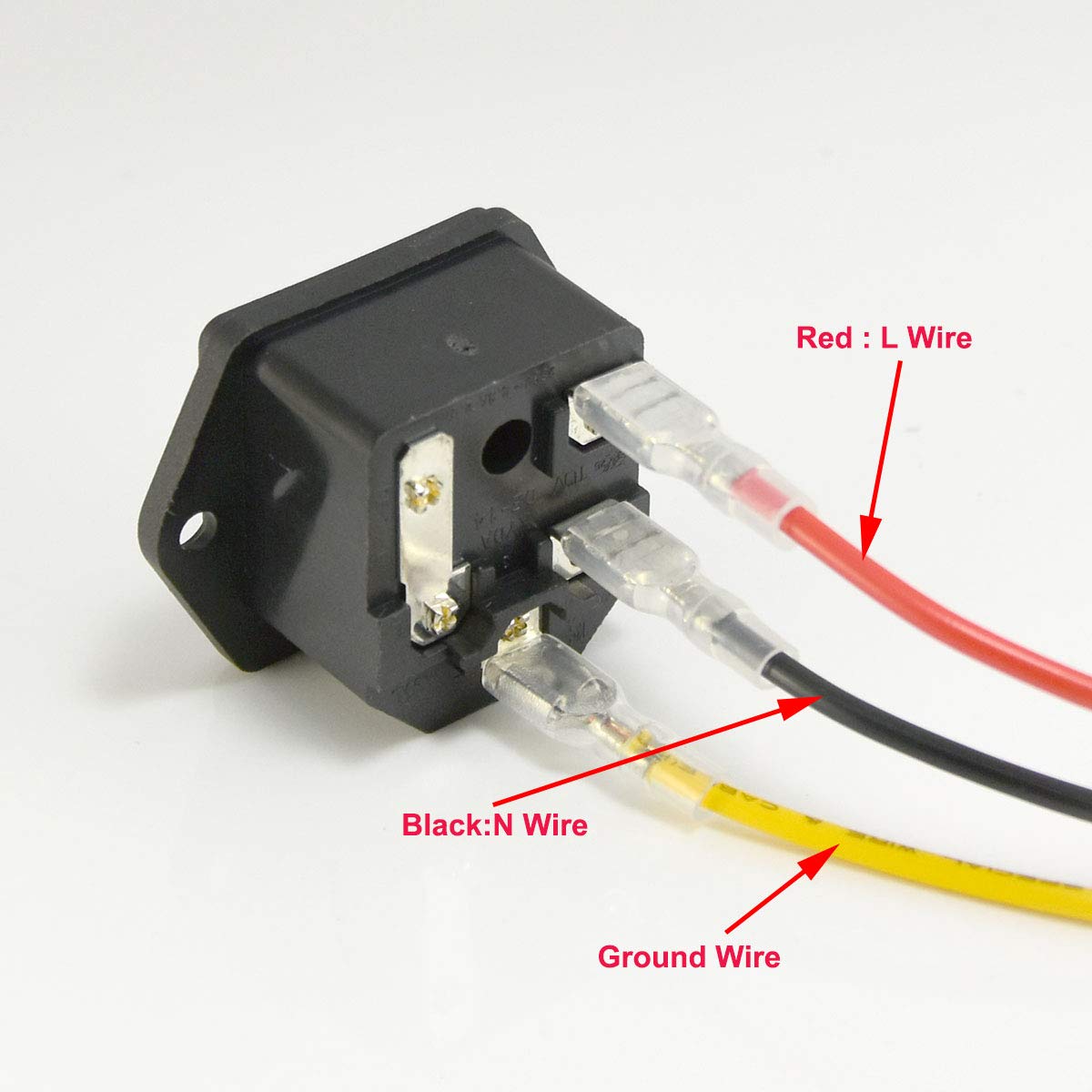 IEC320 C14 Male Power Cord Inlet Socket with Fuse Holder, 3Pin | AC 250V 15A, 3 count Wires, Pack of 2