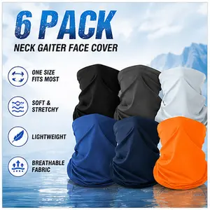 6 Pack Breathable Neck Gaiter Face Cover, Lightweight Balaclava Bandana UV Sun Protection Headwear for Men Women Outdoor Sports Cycling Hiking Fishing