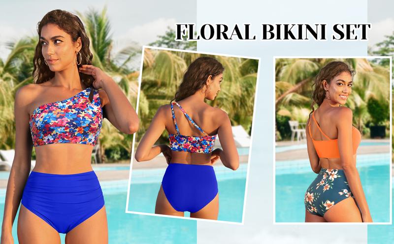 Yonique Women High Waisted Bikini - One Shoulder Bathing Suit Tummy Control Two Piece Swimsuit 2025