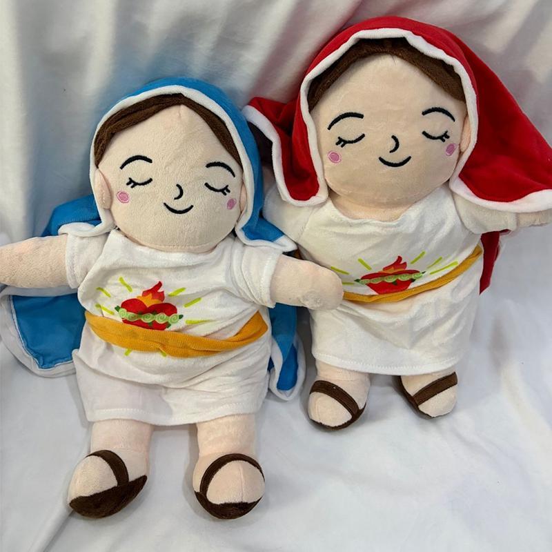 Breathing Jesus Virgin Mary  Music Soothing With Light Plush Toy Doll Jesus Plush Toys Comforting Jesus Heart Toy Easter Gifts