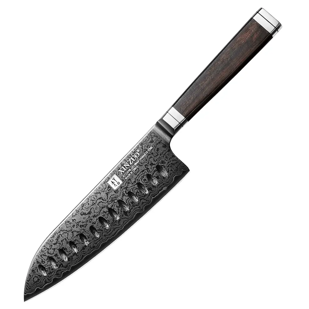 XINZUO High Carbon Steel 7.2 Inch Santoku Knife, 67 Layers Damascus Steel, 12Cr18MoV Core, Ebony Wood Handle, Handmade By Artisans, Kitchen Tool
