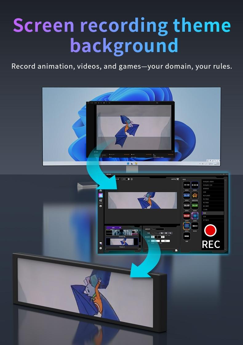 AKP02 DIY computer secondary screen 9.2-inch USB interface AJAZZ computer display screen does not occupy graphics card resources, visualizes themes, edits dynamic backgrounds, computer office assistant desktop artifact, suitable for multiple scenarios