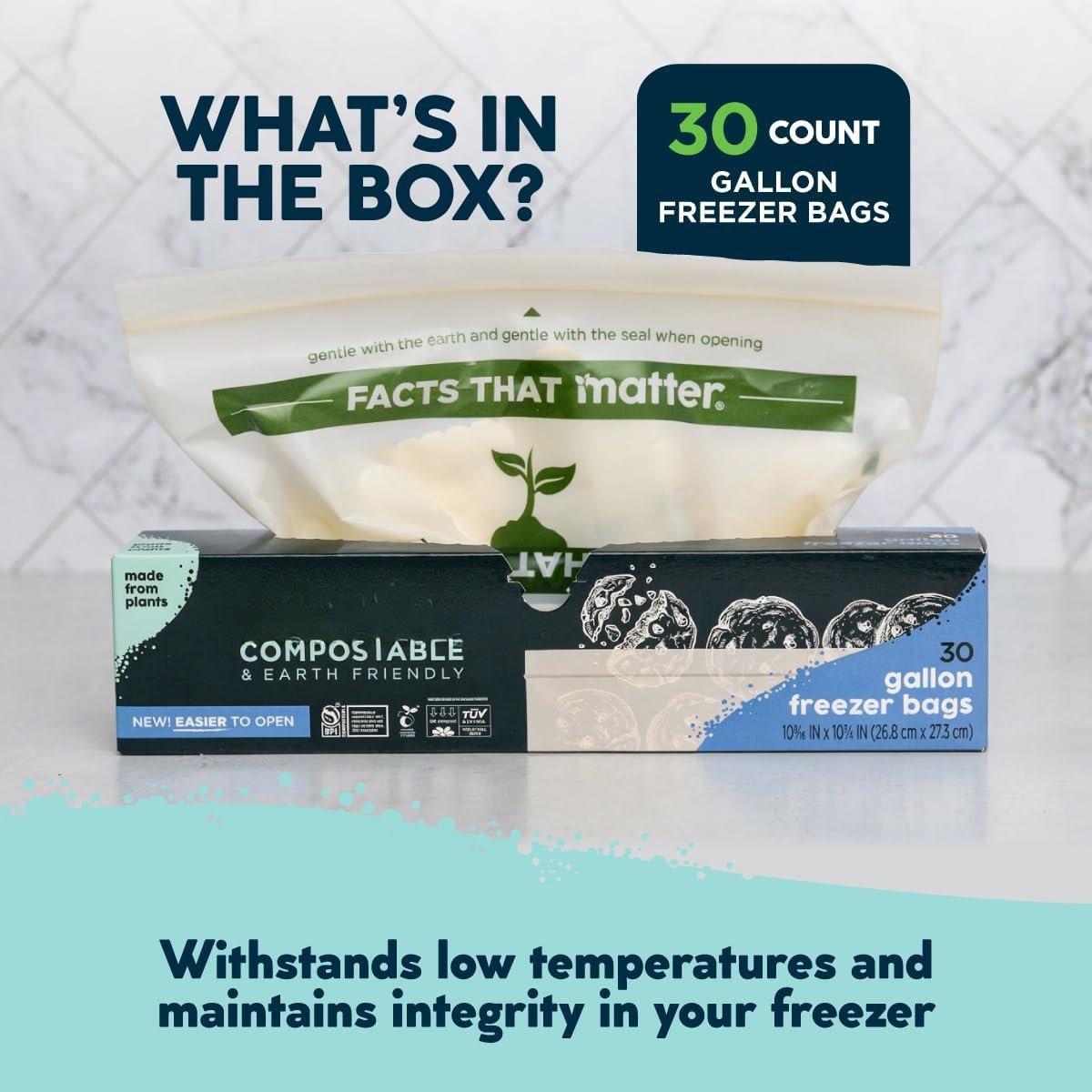 Compostable Gallon Freezer Bags, Resealable, 30 Ct, Made From  | Resealable Gallon Freezer Bags for  Storage, Made From , , Freezer Safe, Leak Resistant, 30 Bags