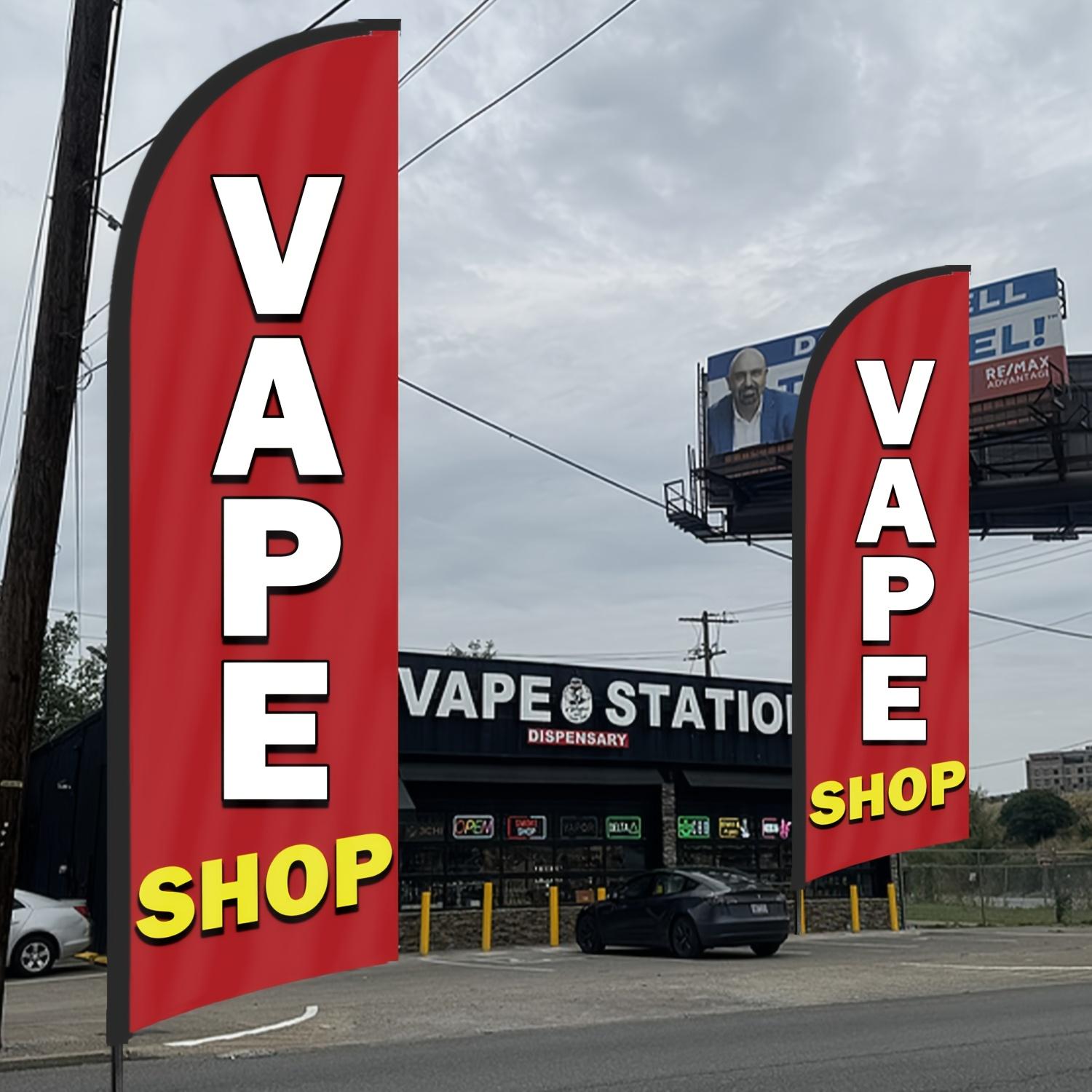 Vape Shop Flag, Beach Flag for Vape Shops, Polyester Advertising Flag, Includes Flag Pole and Ground Stake, Vape Banner Decoration