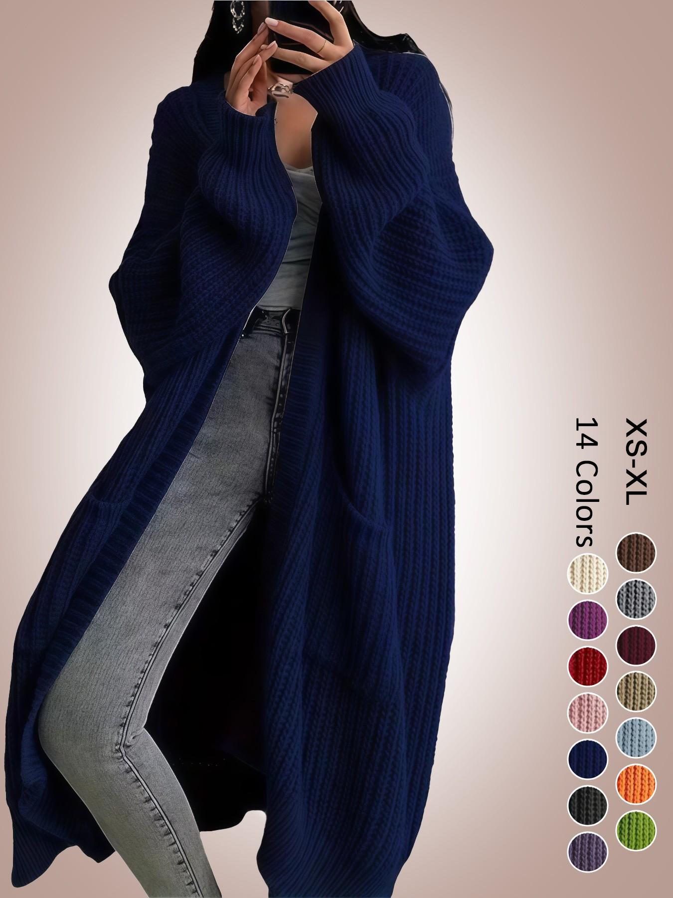 Women's Oversized Y2K Long Knit Cardigan, Ribbed Knit Fabric with Pockets, Loose Fit, Perfect for Spring, Fall and Winter, Casual Layering Outerwear