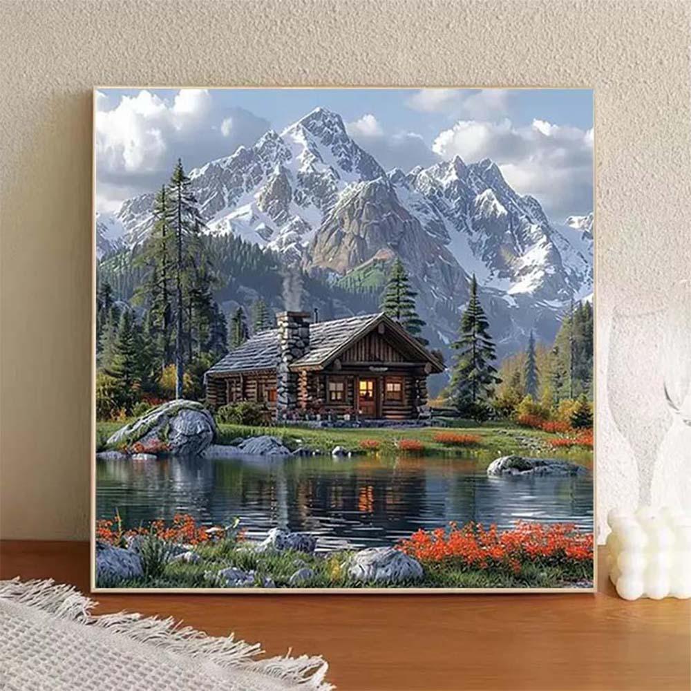 DIY 5D Flocking Cloth Diamond Painting Kit, AB Drills, Fairy Dust Drills, Crystal Drills, Mountain, House, Lake, Diamond Embroidery, Special Craft Diamond Art Set, Wall Decor, Gift for Family, Loved Ones, Friends