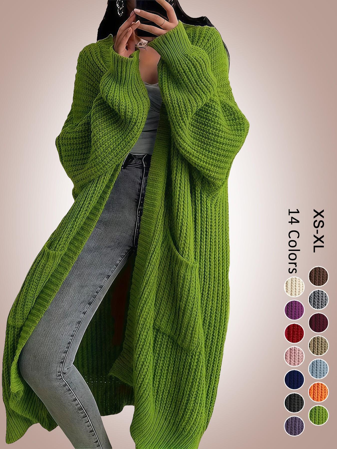 Women's Oversized Y2K Long Sleeve Cardigan, Ribbed Knit Fabric with Pockets, Loose Fit, Long Style, Perfect for Spring Fall Winter, Casual Layering