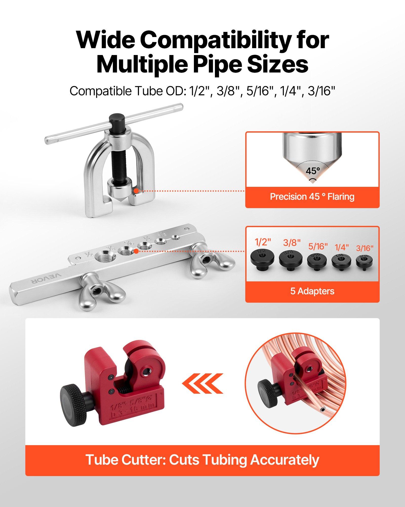 【Father's Day gift】VEVOR 3/16" Brake Line Repair Kit, 45 °   Double & Single Brake Line Flaring Tool Kit, 25FT Copper Coated Brake Line (with 16 Fittings & 4 Unions) - Tube Cutter, 5 Adapters and Toolbox Included