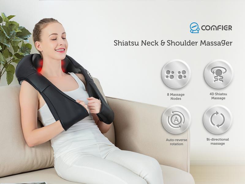 COMFIER Shiatsu Neck and Shoulder Massager,Deep Kneading Massage Pillow with Heat, Back Massager, Pillow Massager as Best Gift for Men,Women,Mom,Dad,Black