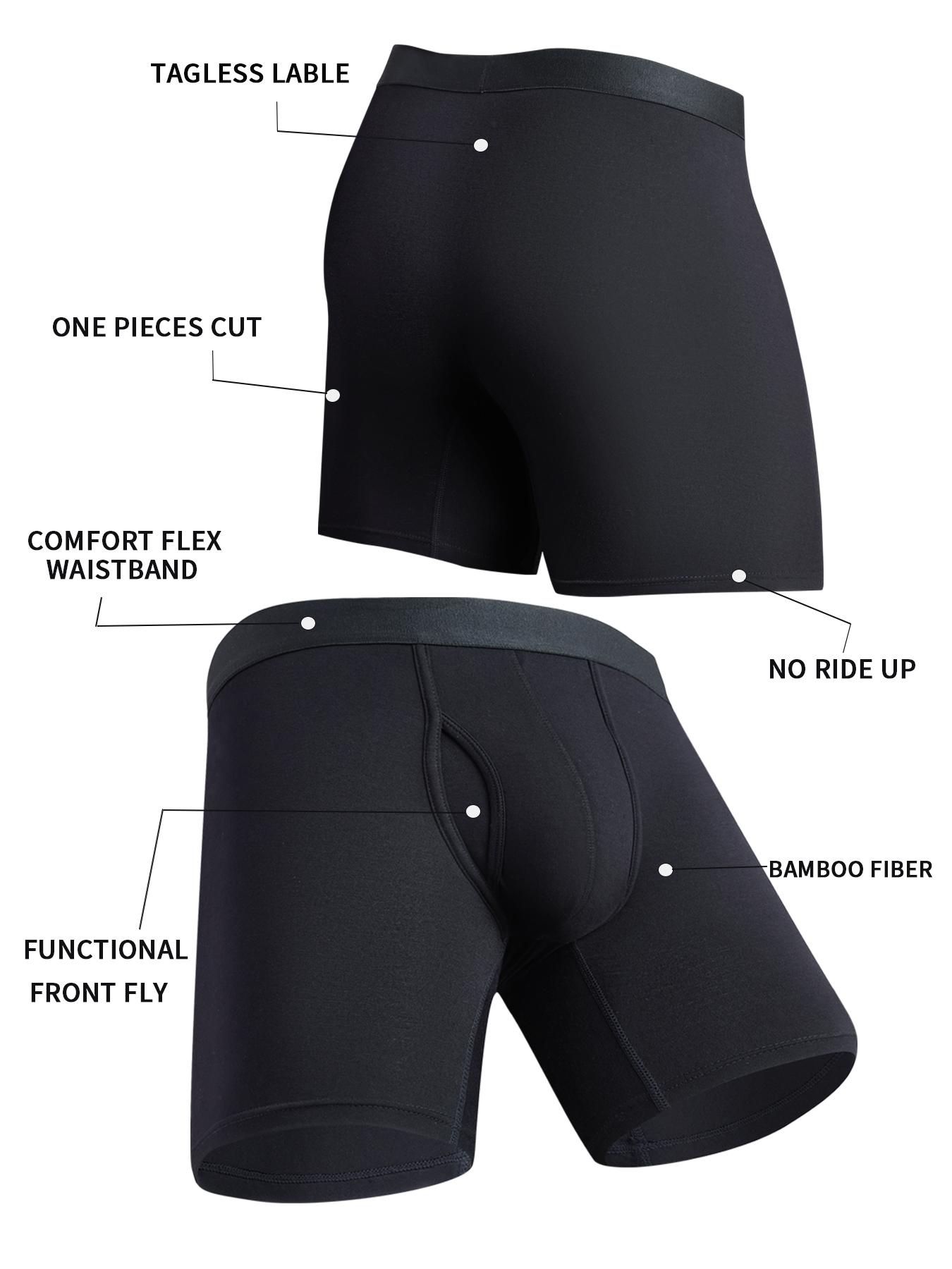 8-Pack Men's Bamboo Fiber Boxer Briefs, Long Leg Anti-Chafe Soft Stretch Underwear with Fly Design, Breathable Comfortable Daily Wear