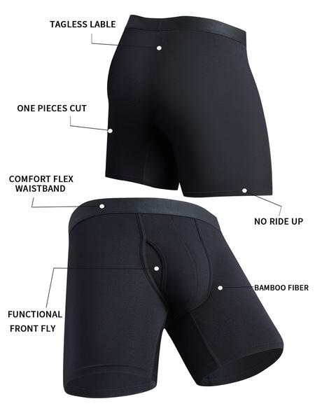 8-Pack Men's Bamboo Fiber Boxer Briefs, Long Leg Anti-Chafe Soft Stretch Underwear with Fly Design, Breathable Comfortable Daily Wear
