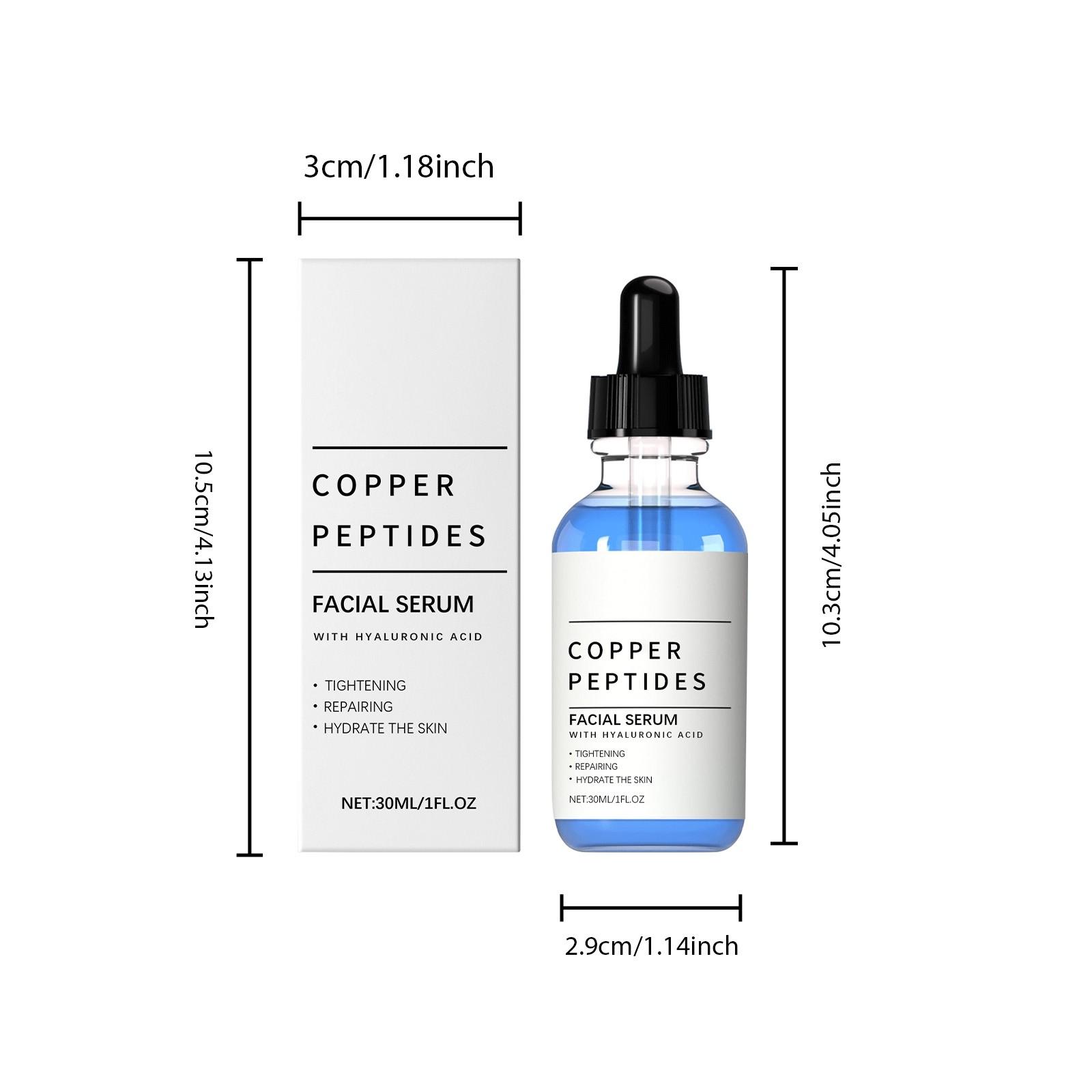Copper Peptides Serum, GHK-Cu Peptides Serum for Face - Tightening, Soothing, Collagen Boosting, Hydrate, Skin Repair - with Hyaluronic Acid - Fragrance-Free - Firming Anti Wrinkle, Anti Aging Serum