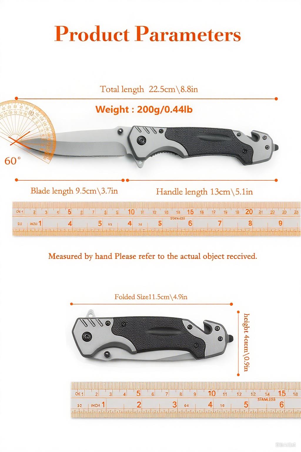 Multi functional high hardness folding knife, EDC pocket knife, essential tools for fishing, camping, hiking, and kitchen with window breaker and seat belt cutter