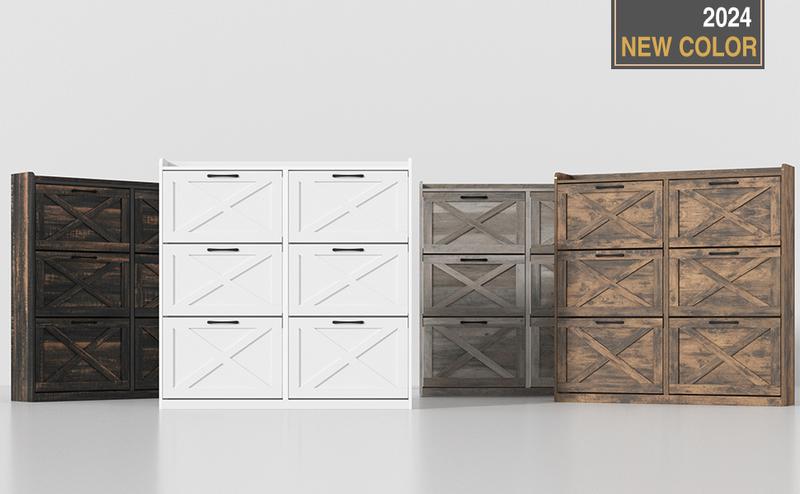 Vabches Large Shoe Storage Cabinet with 6 Flip Drawers, Freestanding Shoe Organizer with Metal Handles for Entryway, Narrow Shoe Rack Cabinet