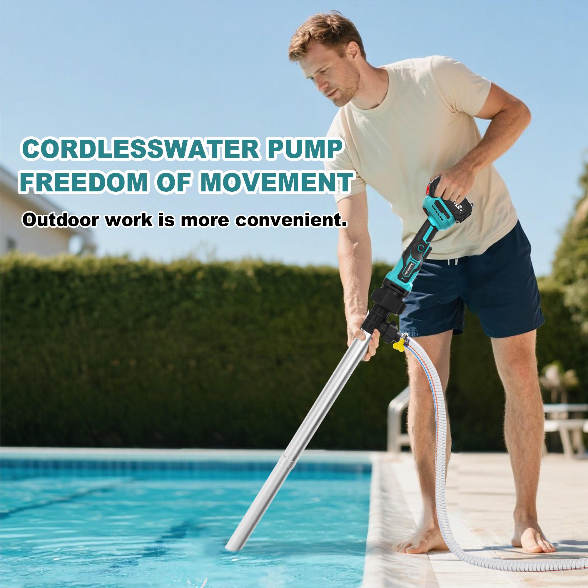 Kaitnax Cordless Stick Water Transfer Pump, with 4000mAh 21V Battery & Charger, 720GPH, 32FT Head, Handheld Portable Utility Sump Pump Kit with 3/4" Outlet for Pool/Garden/Pond/RV/Boat Draining
