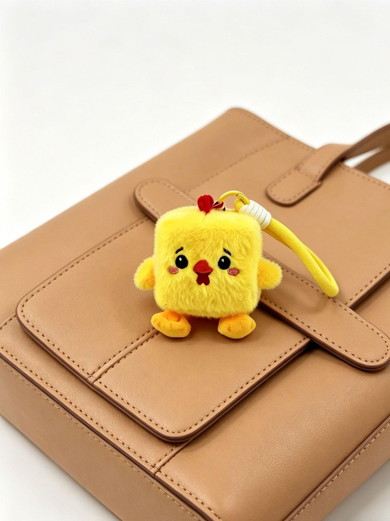 Cute Chicken Plush Keychain, Soft and Cozy Plush Material, Bright, Comb, Stitched Mouth and Cheeks, Durable Woven Strap