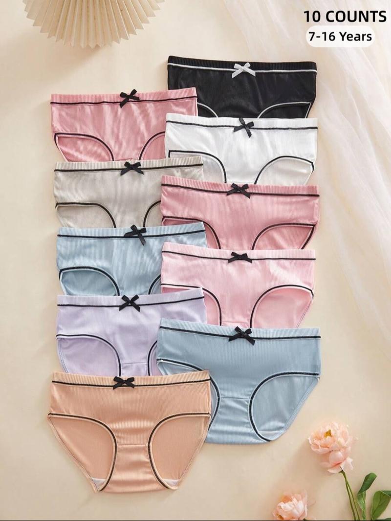 Girls' Simple Casual Comfortable Breathable Panties, With Cute Bow Design,Elastic Waistband, Student Underwear,Daily Wear,Girl's Briefs for All Seasons, Soft Panties