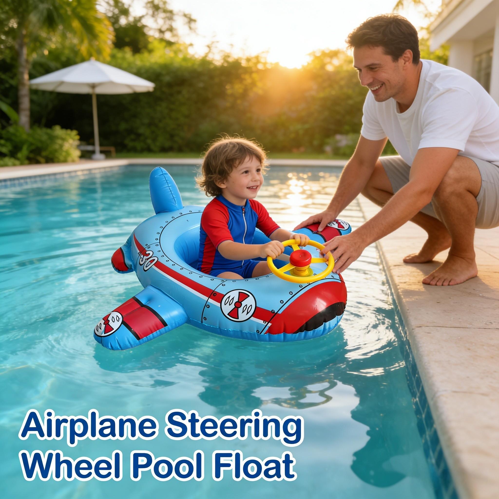 Airplane Shaped Inflatable Pool Floaters, Dynamic Flight Appearance, Interactive Steering Wheel Design, Thickened PVC, Fun Summer Water Play
