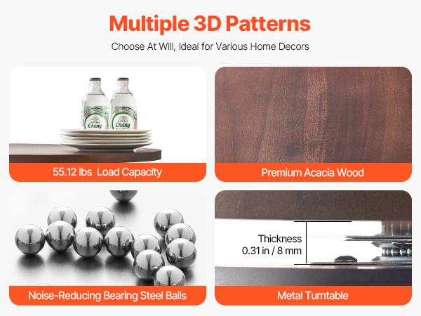 VEVOR 24 in Wood Lazy Susan Turntable, 360 Rotation Round Clear Tabletop Rotating Tray, Acacia Wood Dining Table Centerpiece, Smooth and Silent Spin, for Family Gatherings, Banquets and Weddings