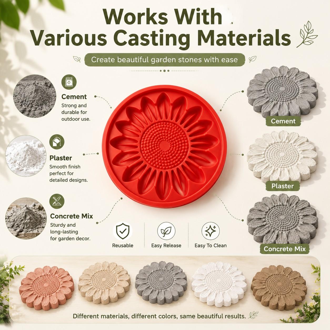 Sunflower Stepping Stone Mold - Reusable Silicone Garden Decor for DIY ...