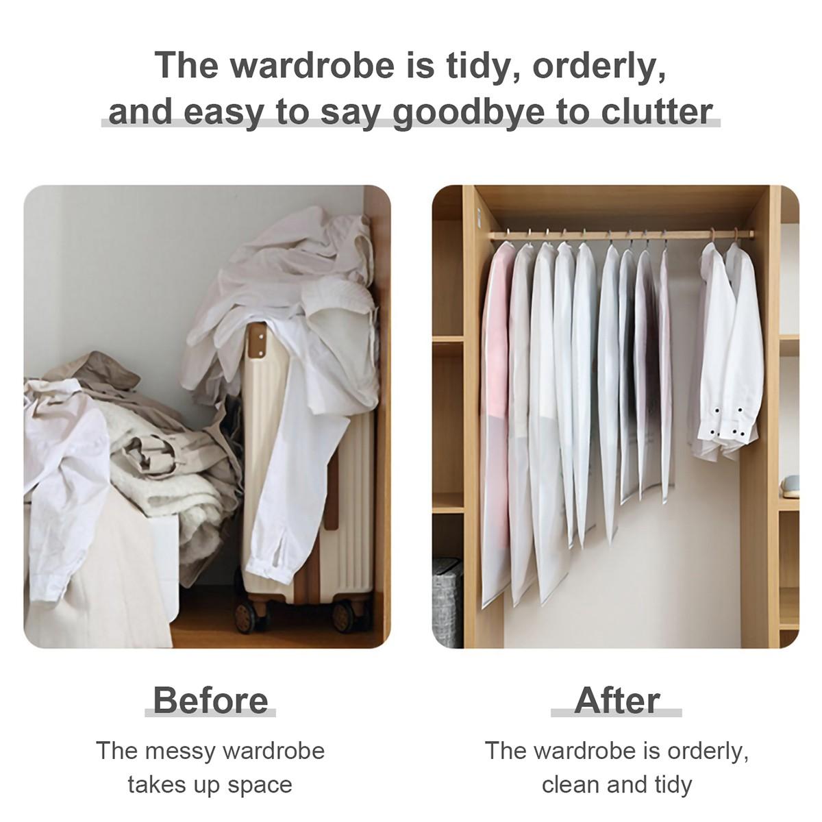 5pcs Semi-Transparent PEVA Dust-Proof Clothing Storage Cover, Suitable for Hanging Clothes, Dust-Proof Suit Bag for Home Wardrobes, Organizing And Storing Space for Spring And Summer, Travel Essentials, Clothing Protection Storage Bag