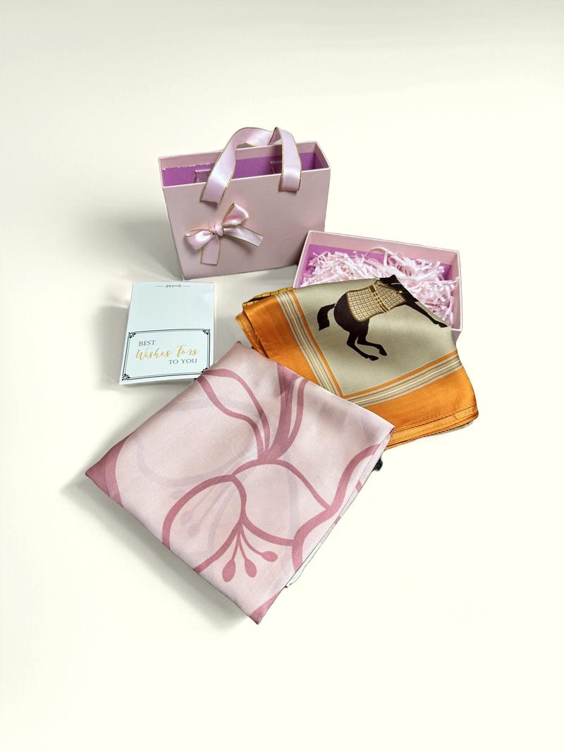 Valentine's Day Gift Box Set, Women's Spring High-End Fashion Versatile Classic Vintage Print Scarf Headscarf, Perfect for Girlfriend Wife Best Friend Mother