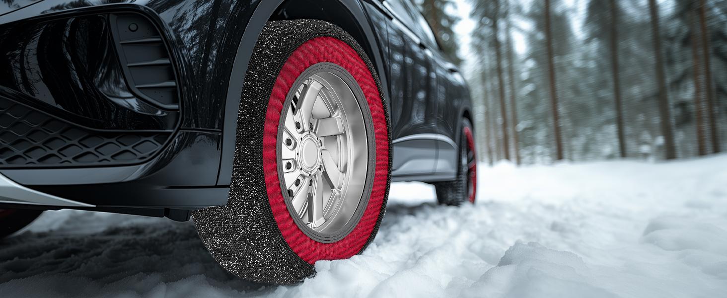 Automotive Snow Socks for Tires - Great Alternative to Tire Chains for Cars, Thickened Polyester Fiber for Maximum Tire Traction & Grip, Fits Car, SUV, Pickup and Truck (Set of 2)