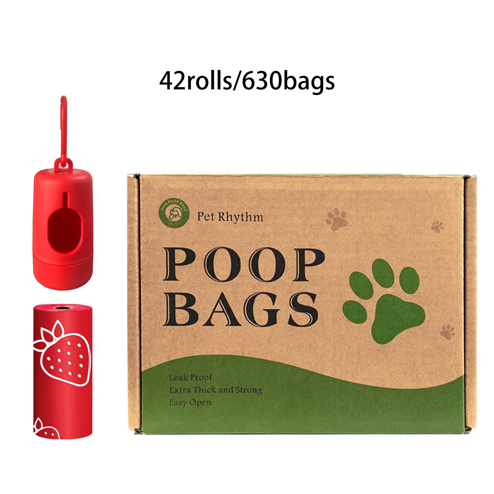 42 Rolls/24 Rolls/8 Rolls (630pcs/360pcs/120pcs)Eco-Friendly Ultra-Thick Dog Poop Bags, Strawberry Scented Leak-Proof Pet Waste Bags,  with Dispenser Gift