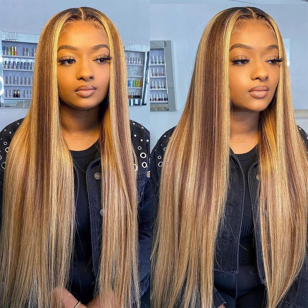 Highlight Wig 13x6 Human Hair Honey Blonde Brown Colored HD Lace Front Wigs For Women Pre Plucked Bone Straight Lace Frontal Wig