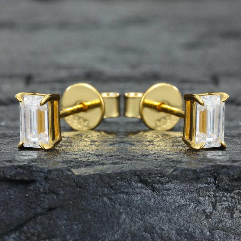 【#E550】Rectangular stud earrings UCCIYO Synthetic Moissanite Earrings For Women 925 Sterling Silver Stud Earring Men Hip Hop Jewelry Couple Gift