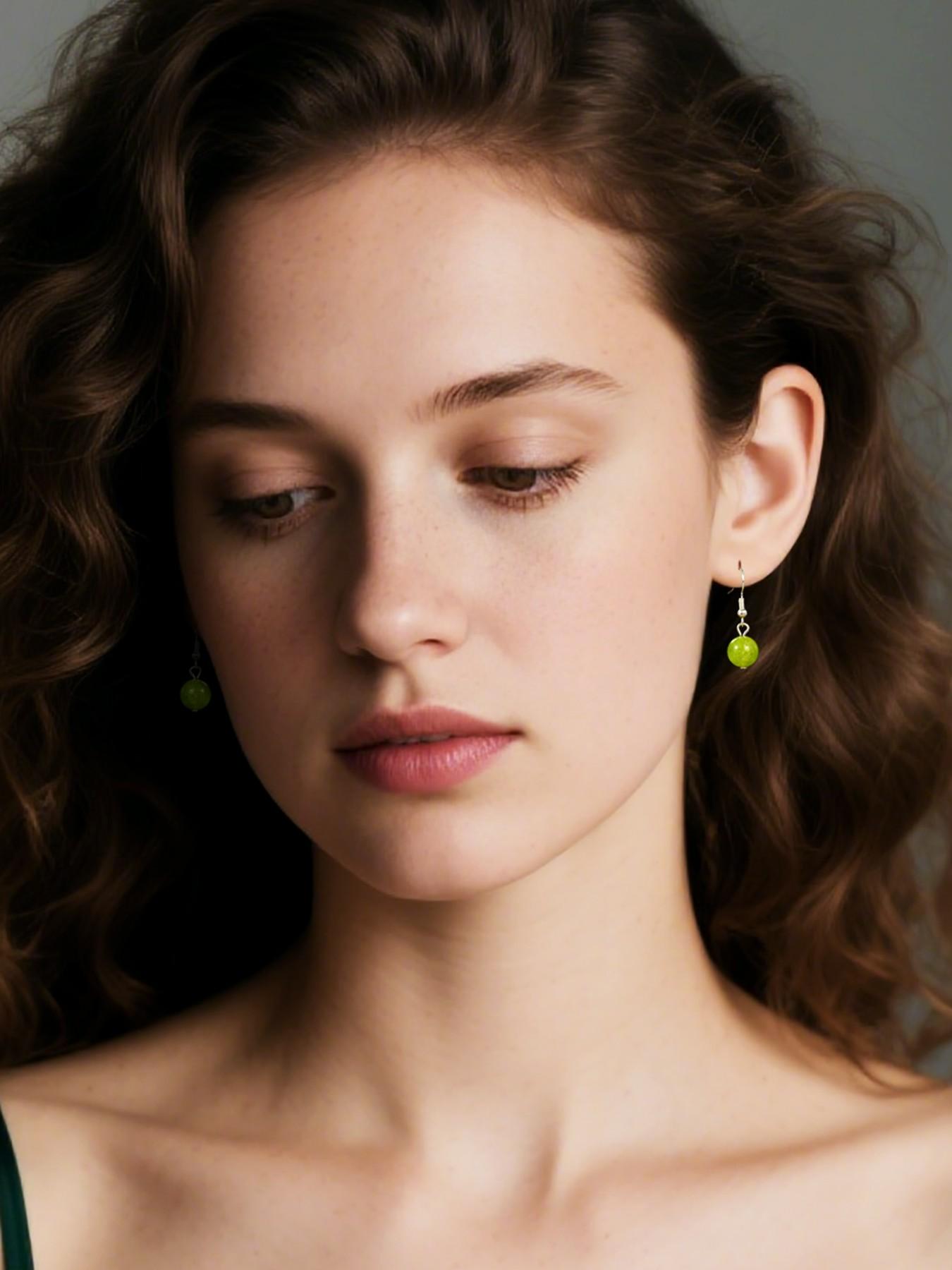 3 Pairs Fashion Natural Stone Earrings, Summer Fresh Peridot & Lavender Quartz & Sunstone, Round Bead Dangle Jewelry, Vacation Accessories