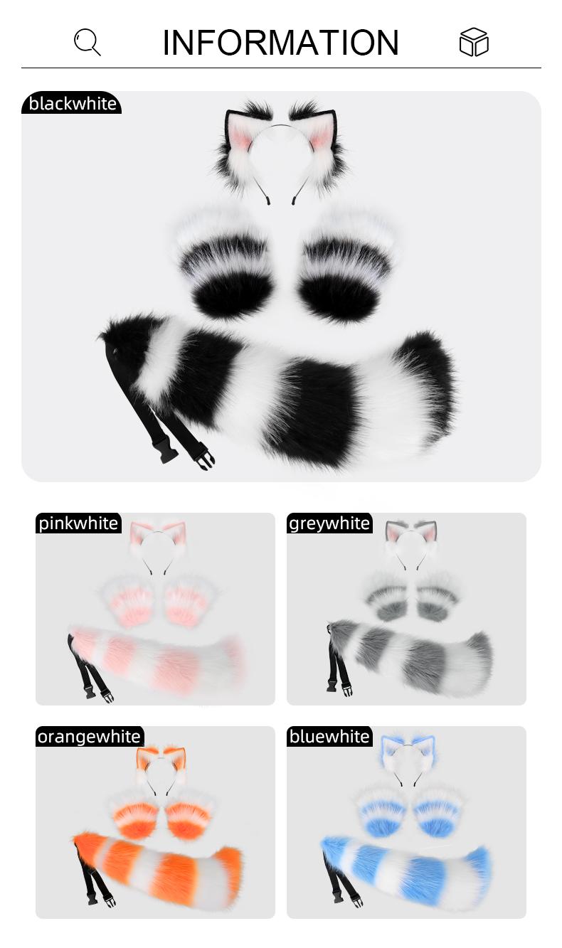 3-Piece Animal Cosplay Set – Fluffy Ears, Claws & Tail | Perfect for Sexy Roleplay & Cosplay Fun Belt Fursuit Short Costume Womenswear Adjustable Clothes Comfortable Furry Plush Skeleton Soft