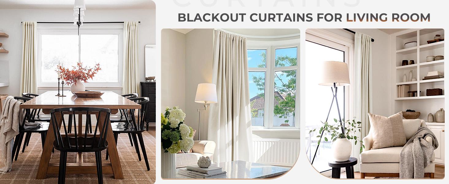 Inovaday 2pcs Blackout Curtains Linen Curtains For Living Room, Back Tab Thermal Insulated Black Out Curtains Farmhouse Style Heavy Duty Easy Maintenance Outdoorfun