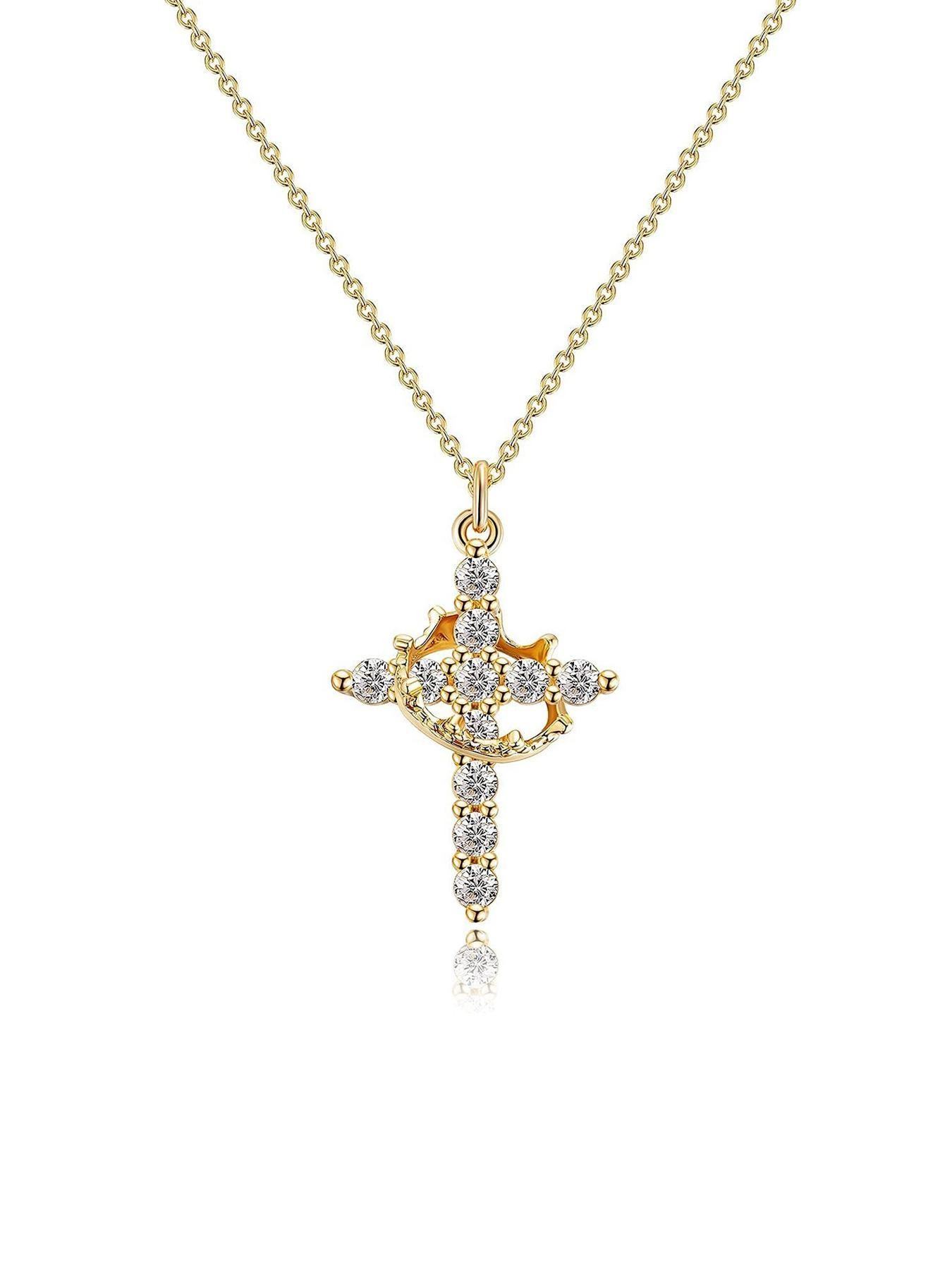 Elegant Rhinestone Cross Pendant Necklace, Fashionable Women's Jewelry, European Style Trendy Accessory, Versatile Lockbone Chain