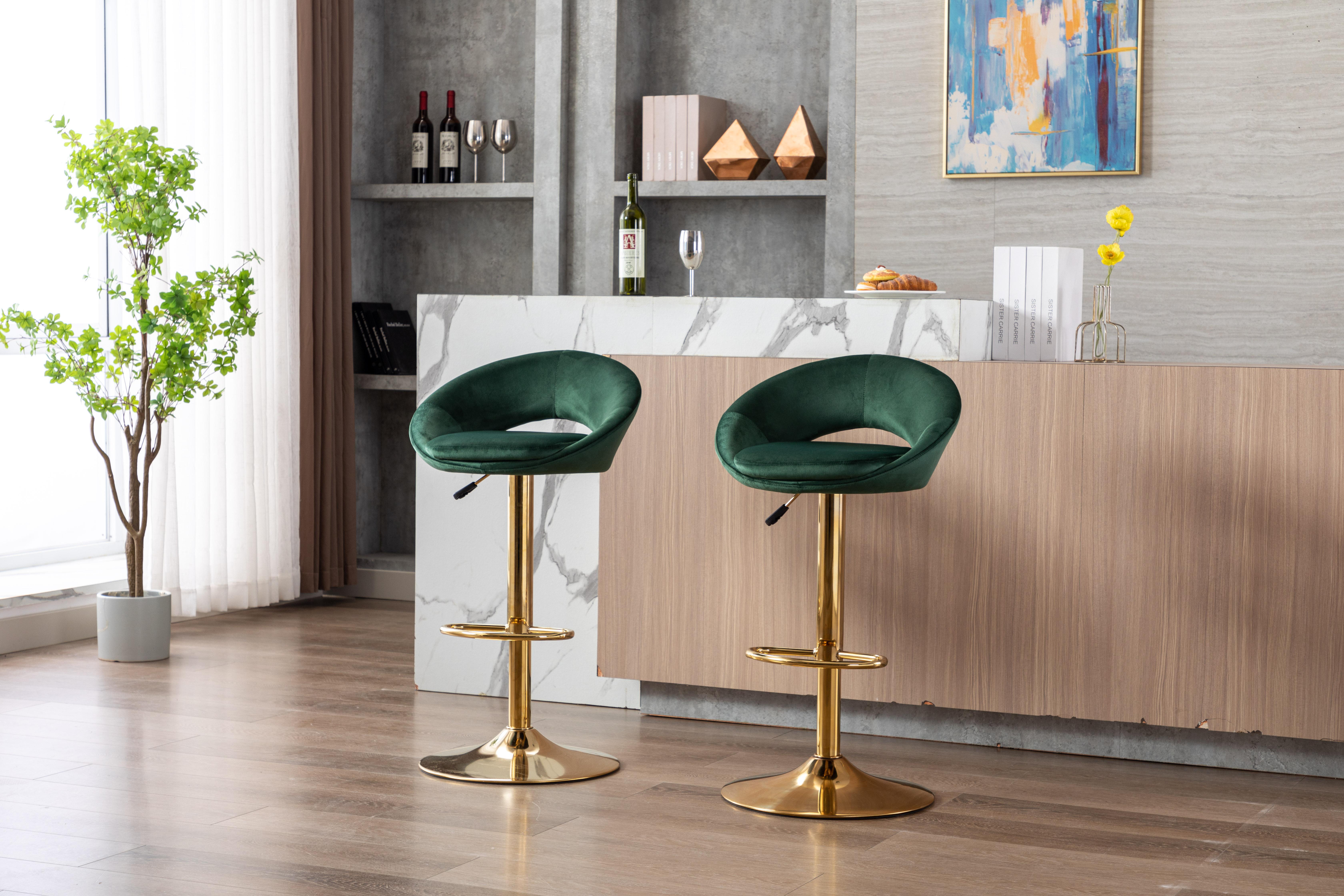 CHAIRUS Counter Height Bar Stools Set of 2, Swivel Velvet Bar Stools Adjustable Bar Chairs with Open Back, Upholstered Kitchen Island Stools with Gold Legs for Home Bar, Pub, Bistro, 24-33 Inch Green CHAIRUS Counter Height Bar Stools Set of 2, Swivel Velvet Bar Stools Adjustable Bar Chairs with Open Back, Upholstered Kitchen Island Stools with Gold Legs for Home Bar, Pub, Bistro, 24-33 Inch Green