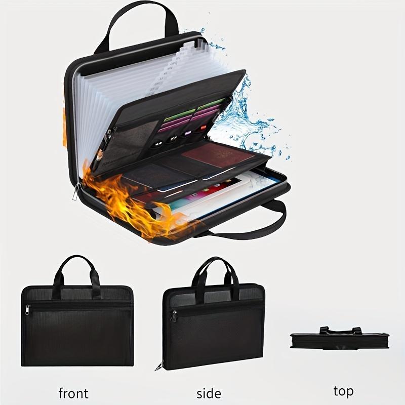 Fireproof Foldable File Folder with Handle, 13 Transparent Pockets, Zipper and Labels, Expandable Multi-Pocket Document Organizer