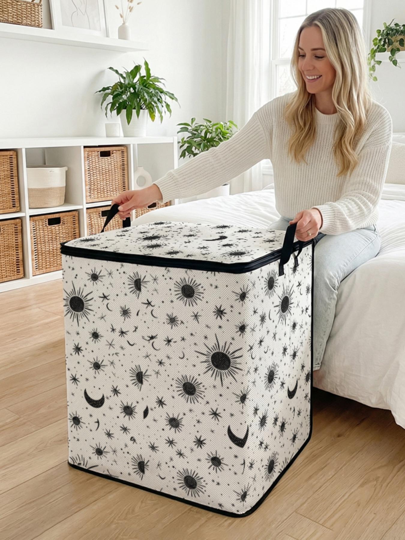 Sun & Moon & Star Print Travel Organizer, Durable Quilt Storage Bag with Handle, Bedding Organizer for Home Bedroom Living Room
