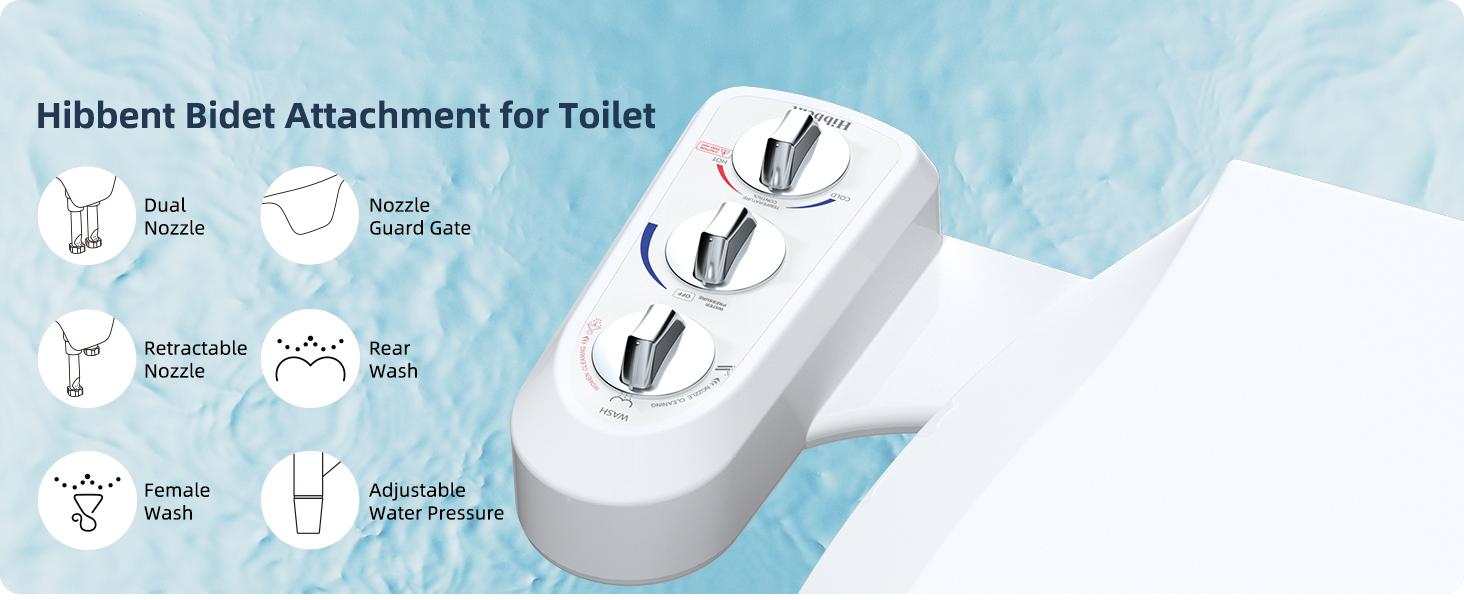 Hibbent Toilet Seat Bidet with Self Cleaning Dual Nozzle, Hot and Cold Water Spray Non-Electric Mechanical Bidet Toilet Attachment for Rear or Female Washing Sanitizing toilet seat Hibbent Toilet Seat Bidet with Self Cleaning Dual Nozzle, Hot and Cold Water Spray Non-Electric Mechanical Bidet Toilet Attachment for Rear or Female Washing Sanitizing toilet seat