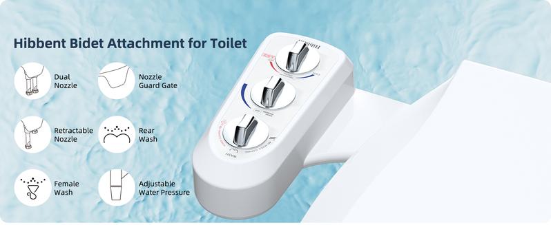 Hibbent Toilet Seat Bidet with Self Cleaning Dual Nozzle, Hot and Cold Water Spray Non-Electric Mechanical Bidet Toilet Attachment for Rear or Female Washing Sanitizing toilet seat