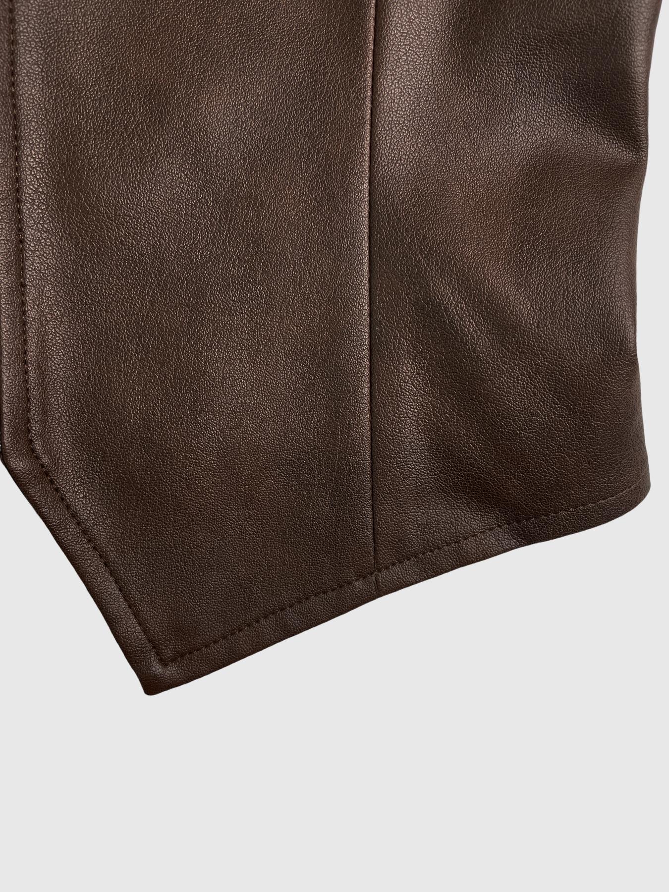 Women's Backless Waist Cinched Sleeveless Vest, Summer Fashion, PU Material, Fitting, Plain Pattern, Casual Wear