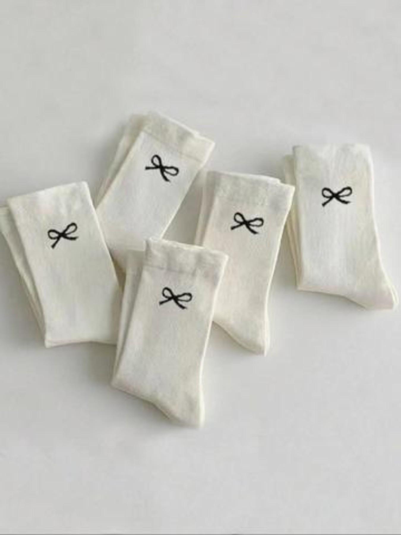 Women's Socks, Pure Color Bow Mid-Calf Socks, Cute and Simple Girl Long Socks, Comfortable and Versatile, Student Socks, All Seasons