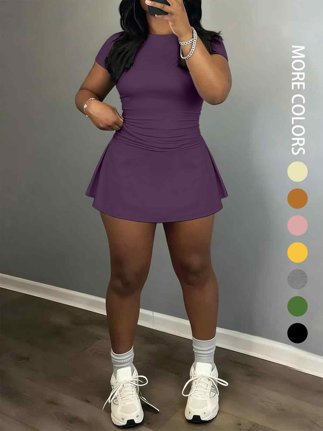 Women's Short Sleeve Casual Sporty Set, 2-Piece Women's Fashionable Daily Wear & Active Lifestyle Clothing, Stretchy Suit Set, Yoga Gym Outfits