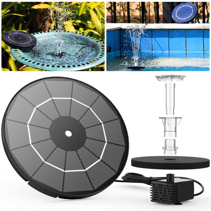 Solar Fountain Pump, Build Your Outdoor Water Feature with Multiple Nozzles for Gardens, Ponds, Fish Tanks and Aquariums DIY Decorative
