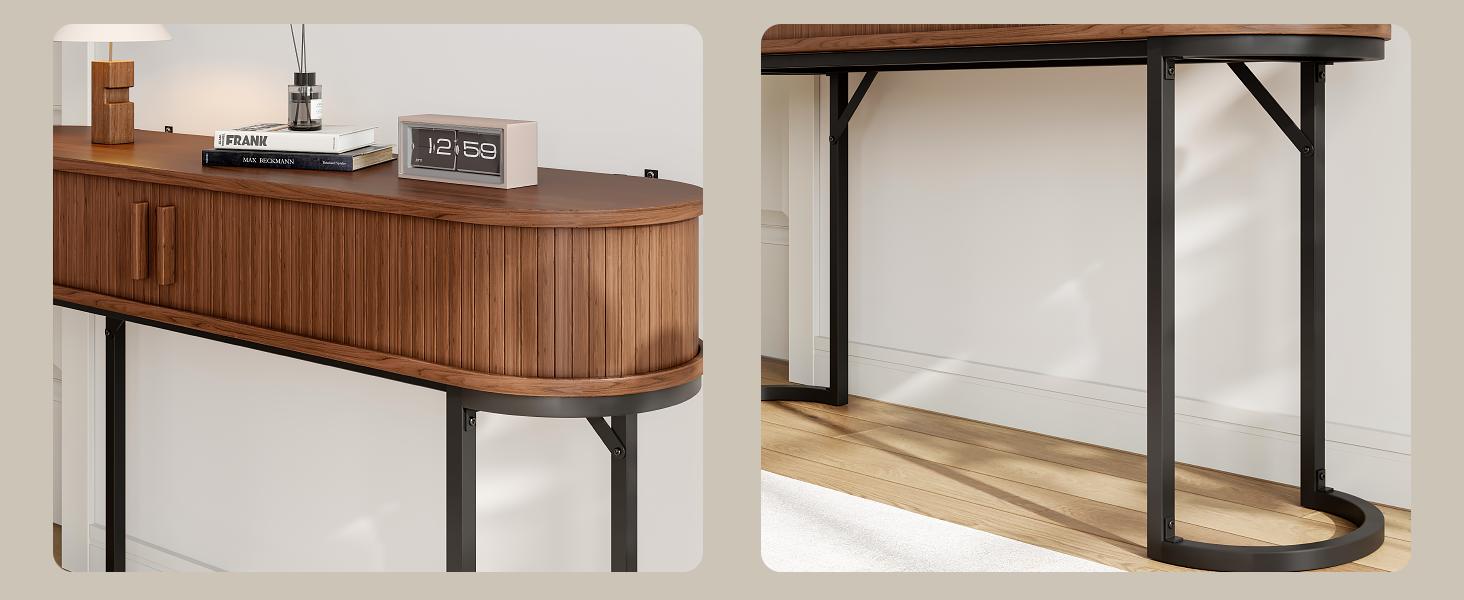 【SPOTLIGHT DAY】ONBRILL 55.1" Fluted Console Table With Tambour Doors And Metal Base For Hallway, Living Room