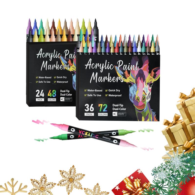 Acrylic Paint Marker Pen Set, 12/24/36pcs/set Dual Tip Double Color Acrylic Paint Markers Pens for Wood, Canvas, Stone, Glass, Ceramic Surfaces, Christmas Gift, Acrylic Art Kit